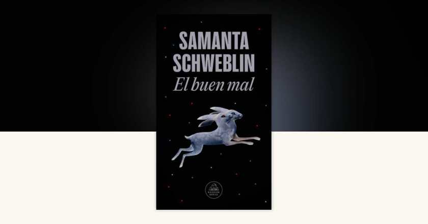 Portada del libro El buen mal, donde se mira un conejo de dos cabezas que parece flotar en el aire.